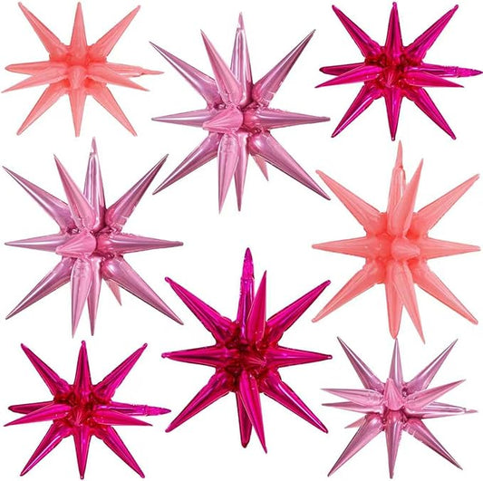 TONIFUL 8 Pcs Light Pink Hot Pink Foil Balloons Large Star Balloons Explosion Star Mylar Balloons for Party Backdrop Christmas New Year Birthday Wedding Baby Shower Anniversary Photo Booth Supplies