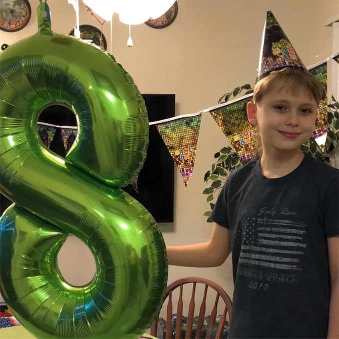 40 Inch Green Foil Balloon Number 8, Giant Self Inflating Number Balloons 0-9 for Men Women, Digital 8 Helium Balloons Set for Girls Boys 8th Jungle Birthday Anniversary Party Decorations Supplies