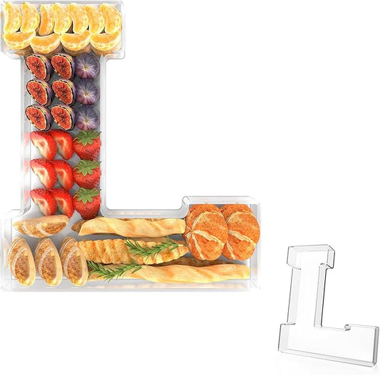13.8" Acrylic Letter Charcuterie Tray, Charcuterie Letters Fillable Box for food, Reusable Serving Cake Candy Dish Display Tray for Birthday Anniversary Party Decoration (Letter L)