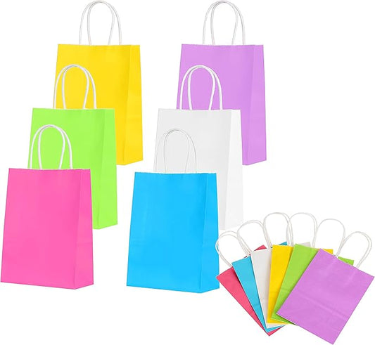 Kraft Paper Bags Rainbow Party Favor Gift Bags 6 Colors with Handles for Wedding, Baby Shower, Birthday Party Supplies (30)