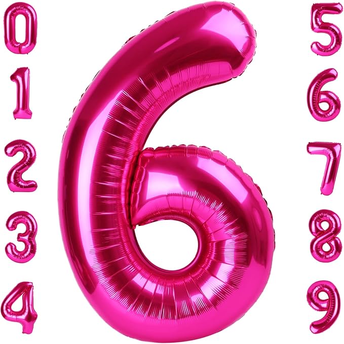 Number 6 Balloon 40 Inch, 6 7 Six Seven Birthday Decorations, 6th Birthday Balloon for Boy Girl, Hot Pink 16 60 61 65 Numbers Balloons Graduations Anniversary Supplies
