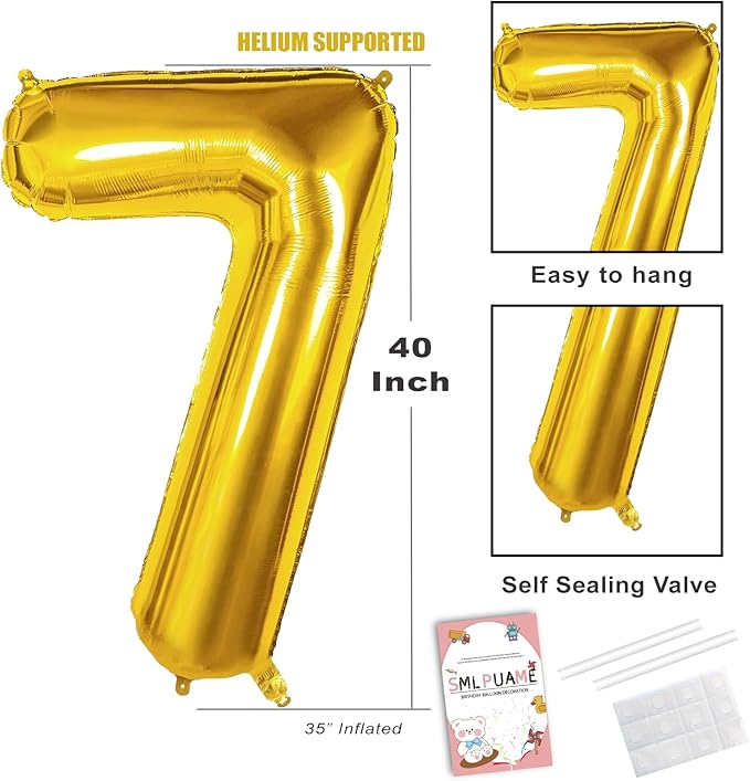 40 inch Number Balloon 0-9 Gold Large Number 7 Balloons,Digital Balloons for Birthday Party Celebration Decorations Supplies, Helium Foil Number Balloons for Wedding Anniversary