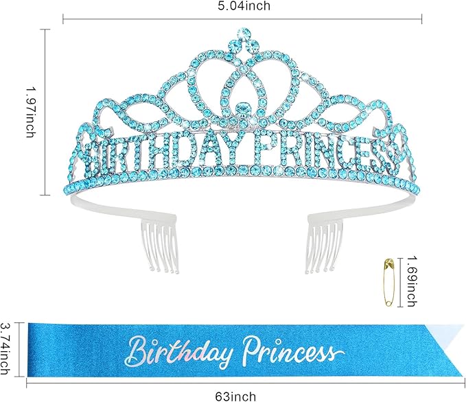 CAVETEE Princess Crowns and Sashes for Girls & Women - Birthday Party Decorations Set