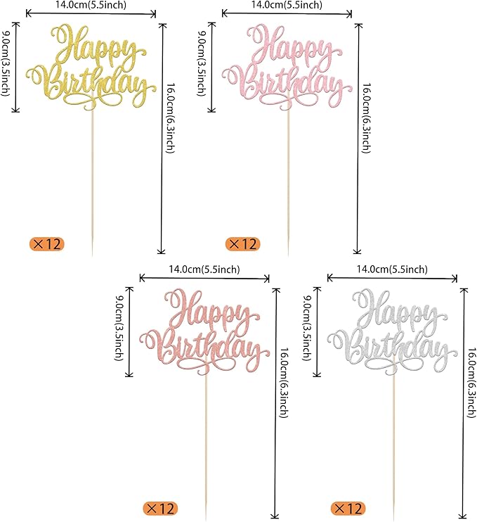 12 PCS Happy Birthday Centerpieces Sticks Double Sided Glitter Birthday Party Decorations Anniversary Table Flower Centerpiece for Celebrating Birthday Party Centerpieces Supplies Multi 4 Colors