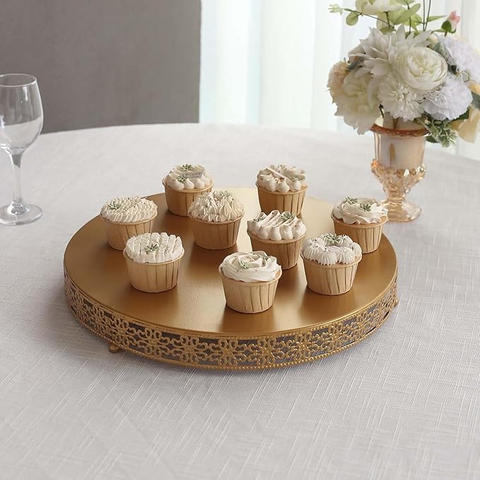 Efavormart Gold Metal Fleur De Lis Round Pedestal Cake Stands, Cupcake Dessert Display Stand Table Centerpiece - 16"