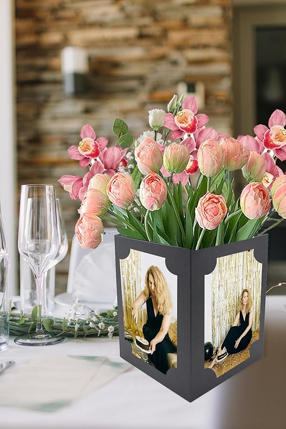 8pcs Photo Centerpiece for Table 6 Inch Photo Frame Box Centerpiece for Birthday Retirement Graduation Party Decoration, Black