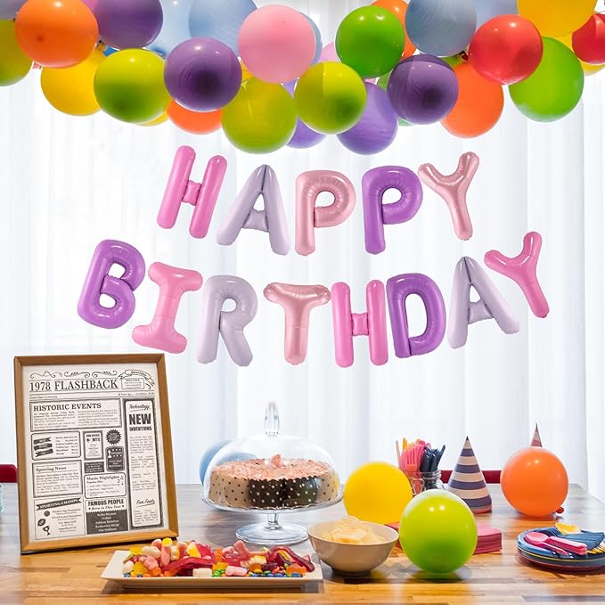 CANREVEL Happy Birthday Banner 13pcs 16 Inch Mylar Foil Letters Balloons Birthday Party Decorations for Kids and Adults - 3D Pink Purple