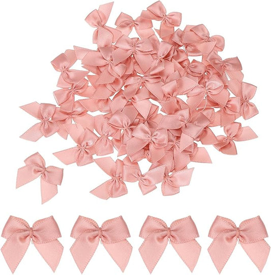 MECCANIXITY 50 Pcs Mini Ribbon Bow 1" Mini Fabric Satin Ribbon Flower Bows for Craft DIY Sewing Wedding Birthday Party Gift Wrap Bows Nude Pink