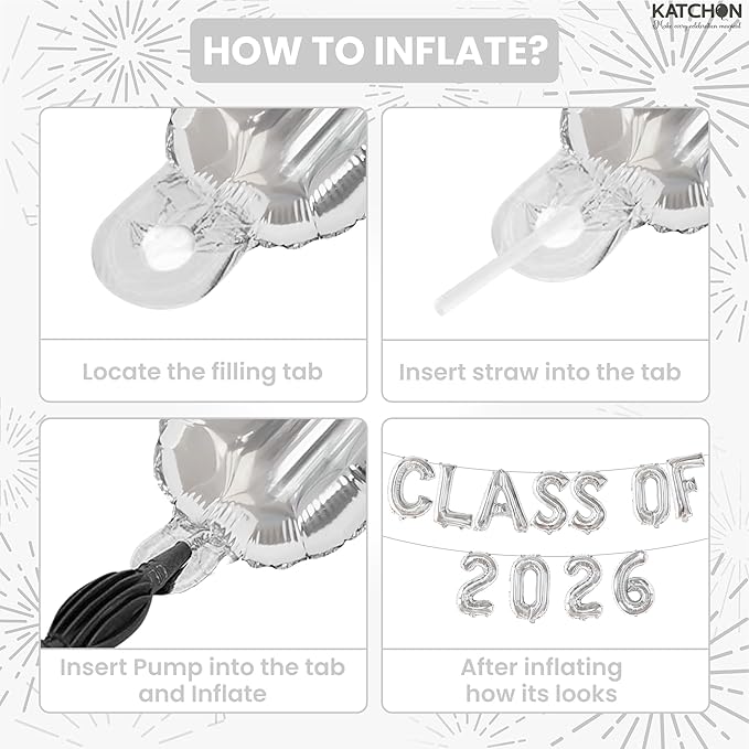 Graduation Decorations 2026 | Silver Class of 2026 Balloons - 16 Inch | Graduation Balloons Banners | Silver Graduation Decorations | Class of 2026 Banner for Class of 2026 Decorations, KatchOn