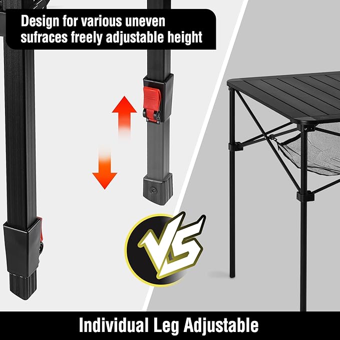 VILLEY Folding Camping Square Table with Carry Bag, Lightweight Aluminum Adjustable Square Table for Outdoor, Camping, Picnic, Backyards, BBQ, Large