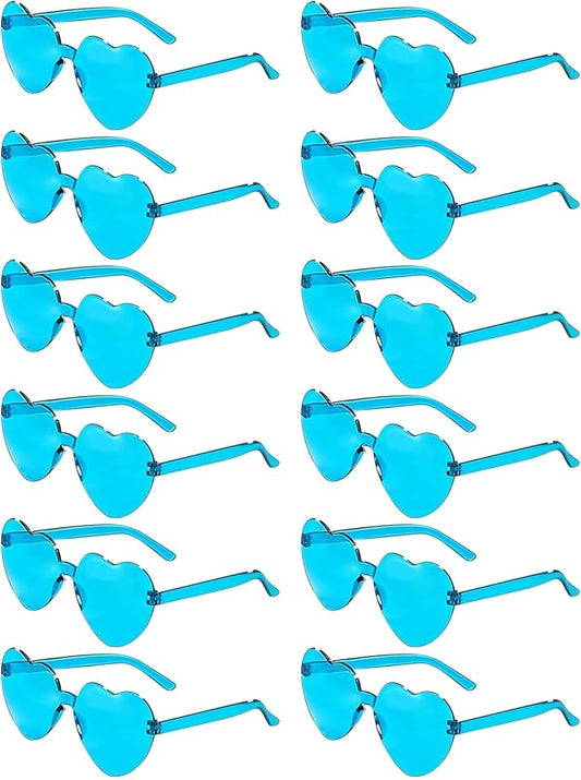 12 Pairs Heart Shaped Sunglasses Candy Color Rimless Fun Heart Glasses for Women Party Favors