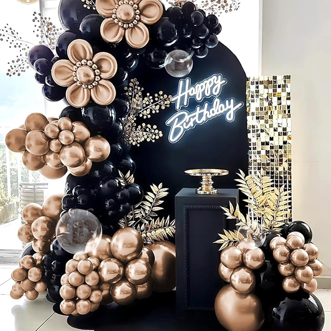 Champagne Gold and Black Balloon Arch Kit, 151Pcs Black Gold Bobo Balloons Garland 18 12 10 5 inch for Birthday, Graduation, Baby Shower, Wedding, Anniversary, Holiday Party Decoration