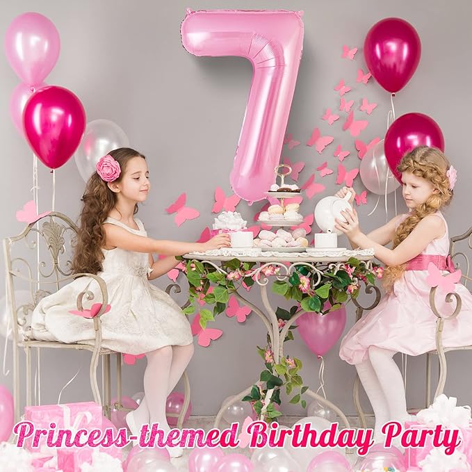 Pink Number 7 Balloon 40 Inch, Big Large Foil Helium Number Balloons, Jumbo Giant Mylar Number 7 Balloons for 7 Year Old Birthday Party Decorations Supplies Anniversary Celebration