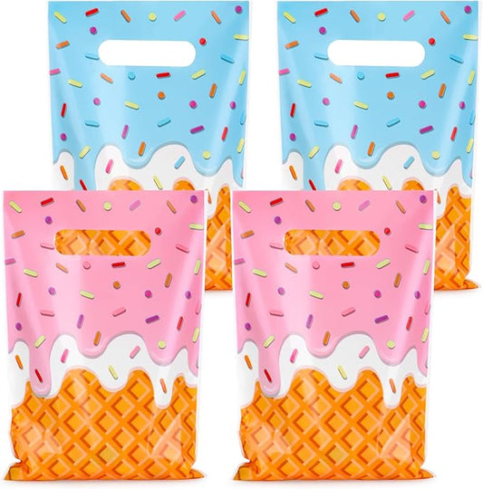 Hxezoc 50 Pieces Ice Cream Gift Bags Plastic Ice Cream Bags Practical Party Bag Party Favors for Cute Summer Theme Birthday Party Decoration Supplies
