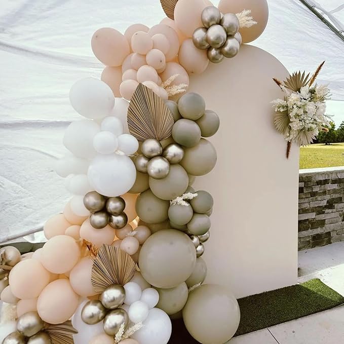 Netural Balloon Set, Double Stuffed Beige Cream Tan Gold Balloons Blush White Sand Boho Balloon for Netural Baby Shower Gender Reveal Bridal Birthday Wedding Party Decorations