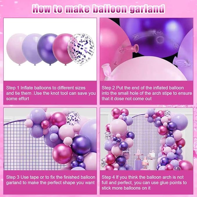 YMSZ Pink and Purple Balloons, 136pcs Pink and Purple Balloons Garland Arch Kit with Different Sizes for Girls Women Birthday Baby Shower Wedding Party Decorations