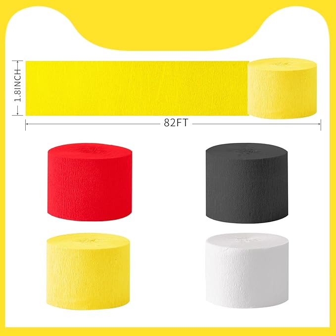 Cartoon Monster Birthday Party Decorations,8 Rolls Red Yellow and Black Crepe Paper Streamers, Party Streamer for Wedding Animation Themed Decoration