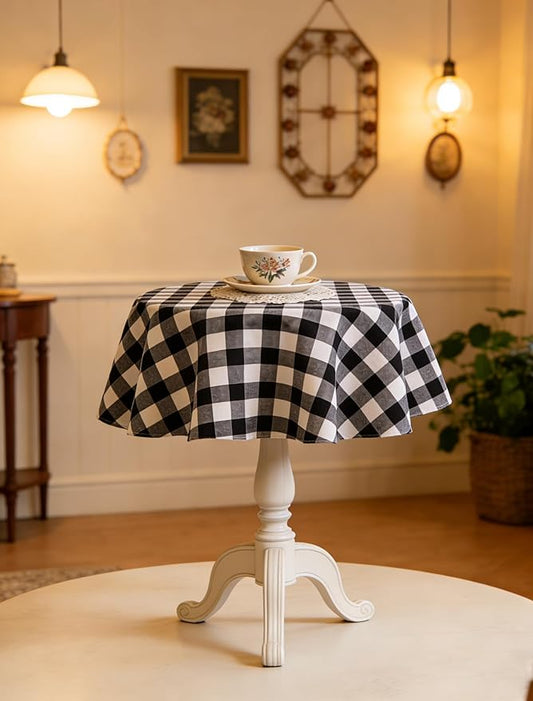 Waterproof Plaid Tablecloth Fabric - Round 25 Inch Classic Gingham Checker Table Cloth for Indoor/Outdoor Use - Buffalo Table Cover for Picnics, BBQs, and Parties
