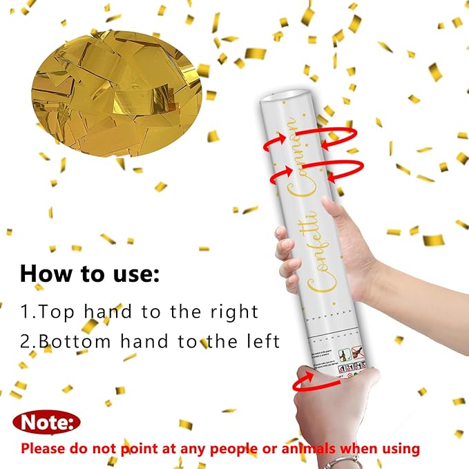 12" Gold Confetti Confetti Cannons - Party Poppers for Birthday Graduation Retirement Wedding New Year Celebrations - Easy to Use - Pack of 4