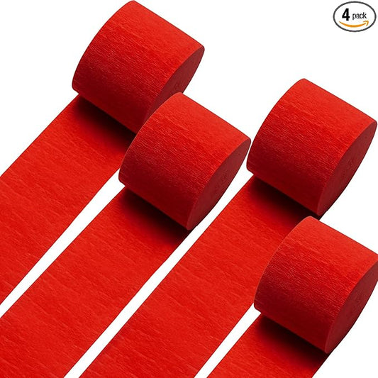 Pack of Red Crepe Paper Streamers 4 Rolls 328ft, Red Crepe Paper for Birthday Party Decorations Wedding Graduation Theme Anniversary Engagement Bachelorette Carnival Casino Bridal Shower Xmas Decors