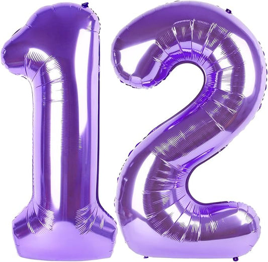 12 Balloon Numbers, Purple 40 Inch Large Number Balloons Birthday Gift for 12 21 Years Old, Maylar Balloon Decorations for Wedding Engagement Graduations Memorial Day's