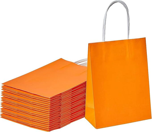 SUNCOLOR 25 Pieces Mini Goodie Bags Orange, 5.9 x 4.7 x 2.4 Inches Gift Bags with Handles for Party Favor Bags Halloween Candy Bags
