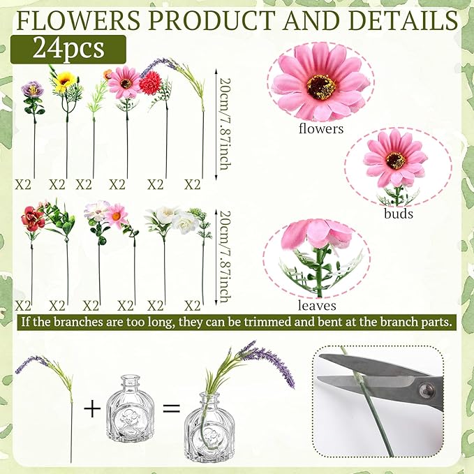 36 Pcs Artificial Flowers Table Centerpiece with Vases Spring Colorful Wildflower Centerpieces Silk Flower Arrangement for Wedding Baby Shower Table Centerpieces Party(Fresh Color)