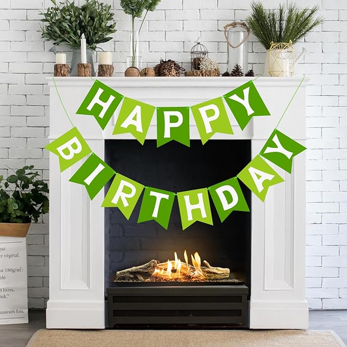 Happy Birthday Banner Birthday Party Banner NO DIY Happy Birthday Sign Pre-Strung Birthday Hanging Decoration for Women Men Girl Boy Party Supplies (Green)
