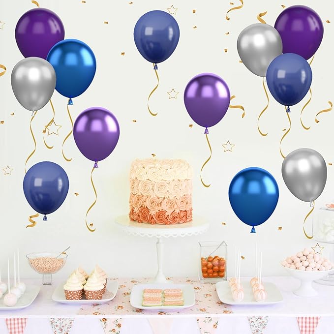 Purple and Blue Balloon Set, 50 PCS 10 Inch Space Theme Party Supplies, Navy Blue Purple Silver Helium for Birthday Baby Shower