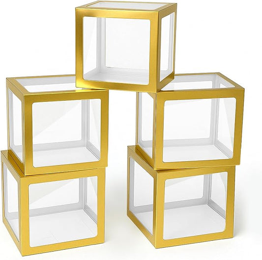 Voircoloria Baby Balloon Boxes Decorations With 78 Letters, 5 Gold Boxes for Custom Baby Shower Wedding Graduation Birthday Gender Reveal Decorative Blocks(5PCS Gold)