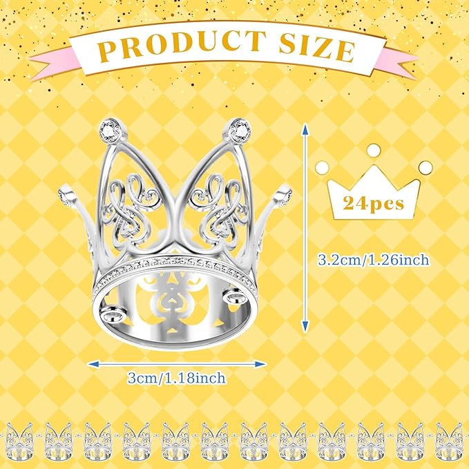 Junkin 24 Pcs Mini Crowns Mini Gold Crown Cake Topper for Flower Bouquets Small Vintage Tiara Cake Topper for Flower Arrangements Birthday Party Girl Wedding Baby Shower Decor (Silver,Vintage)