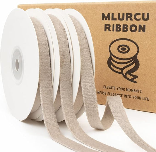 Camel Velvet Ribbon 3/8 Inch x 21Yd - Vintage Neutral Double Faced Thin for Christmas Tree Ornaments, Gift Wrapping, Wedding Decoration, Wreath & Hair Bows Making