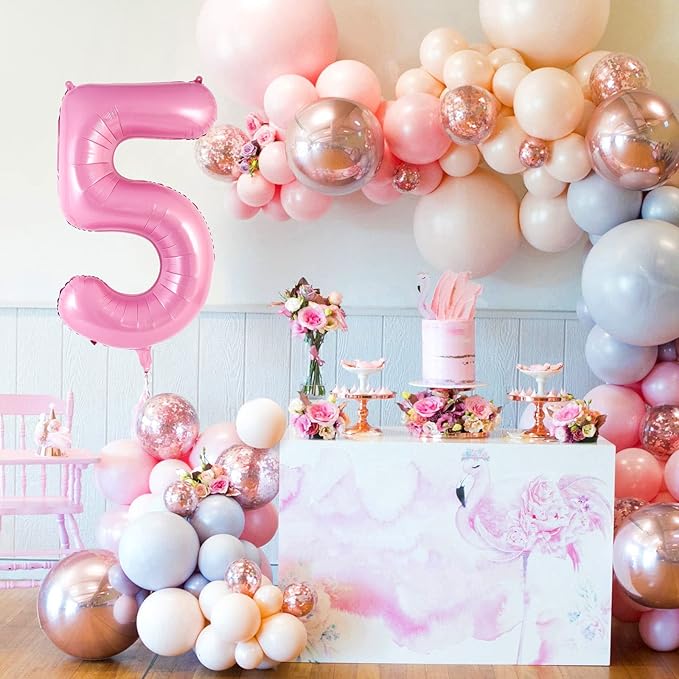 Pink Number 5 Balloon 40 Inch, Big Large Foil Helium Number Balloons, Jumbo Giant Mylar Number 5 Balloons for 5 Year Old Birthday Party Decorations Supplies Anniversary Celebration