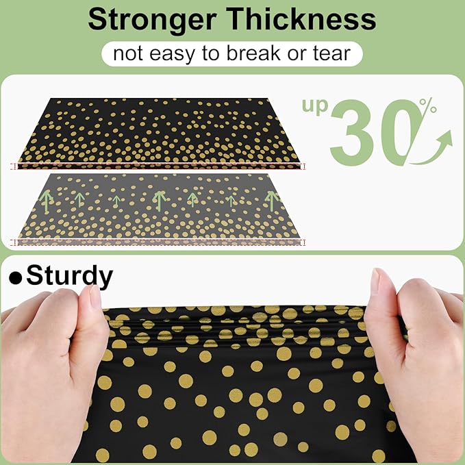 misaya 4 Packs Dot Disposable Table Cloth, 54 x 108 Inch Waterproof Plastic Tablecloth, Rectangle Gold Dots in Black Table Covers for Picnic, Birthday, Party