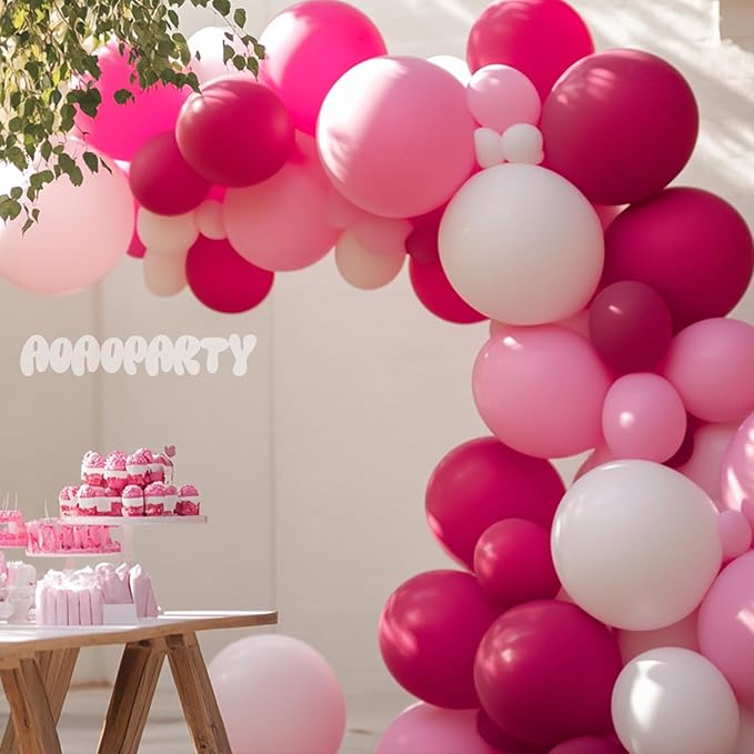 Pink Balloons Garland Arch Kit Different Sizes Pack 150Pc 18Inch 10Inch 5Inch Latex Hot Pink White Balloons for Wedding Birthday Baby Shower Bridal Shower Party Decorations