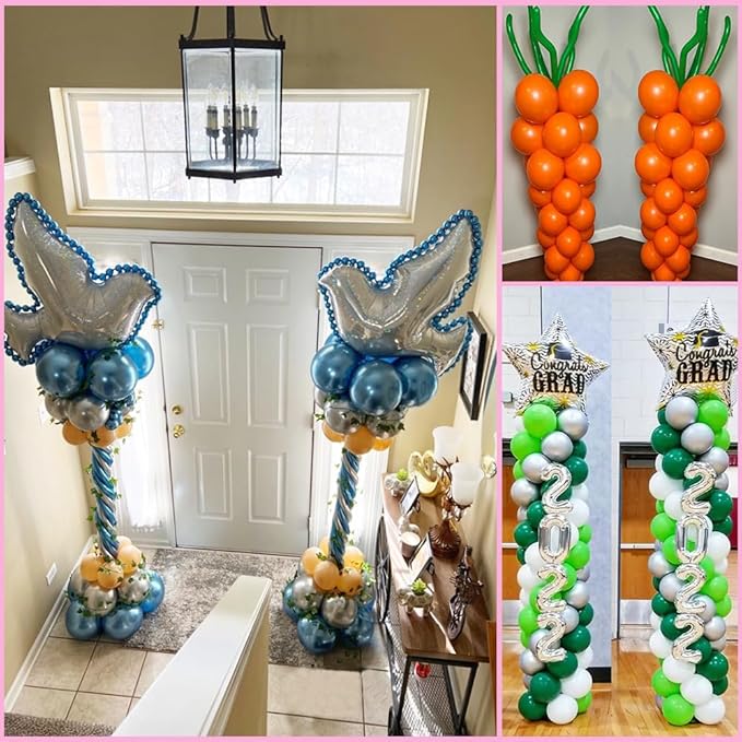DECOJOY Balloon Column Stand Set of 2, Adjustable 7 Feet Ballon Arch Stands with Bases for Floor, Tall Baloon Tower Pillar Assembly Kit for Halloween, Birthday, Party Decorations