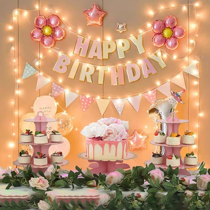 MRPAPA Pink Cupcake & Cake Stand Tray, 3-Tiered Cardboard Cupcake Stand, Easy Assemble Dessert Stand Holder for Party , Girls Baby Shower