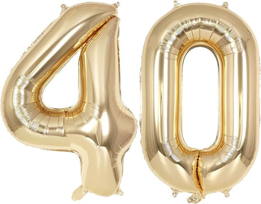 Champagne Large Number 40 Balloon, 40 Inch Light Gold Foil Helium Number Balloons, Giant Mylar Number 40 Balloons for 40 Years Old Birthday Party Anniversary Decorations (Champagne Gold 40)