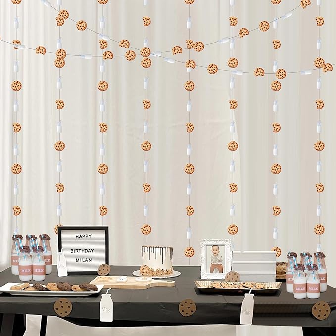 Jollyboom Milk & Cookies Birthday Party Decorations - Hanging Dot Garland Banner Streamer for Sweet 1st Birthday Chocolate Chip Drinks Bottle Boys & Girls