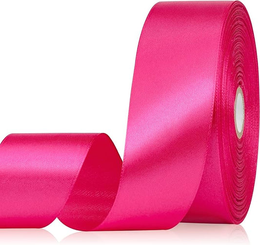 Hot Pink Ribbon 1-1/2 Inch, 60 Yards Hot Pink Satin Ribbon for Gift Wrapping Flower Bouquet Crafts Wedding Birthday Party Baby Shower