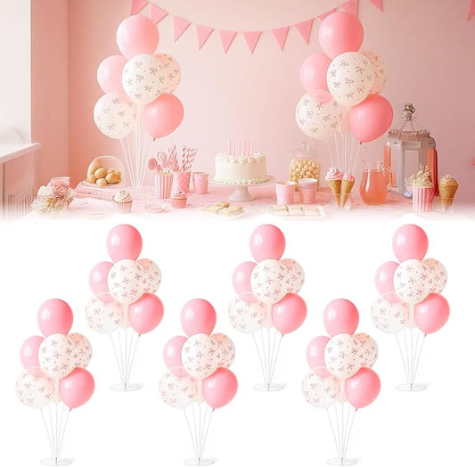 6pcs Balloon Stands Kit Table Centerpiece Table Decorations for Sorority Anniversary Birthday Wedding Graduation Party Decorations (Pink Bow)