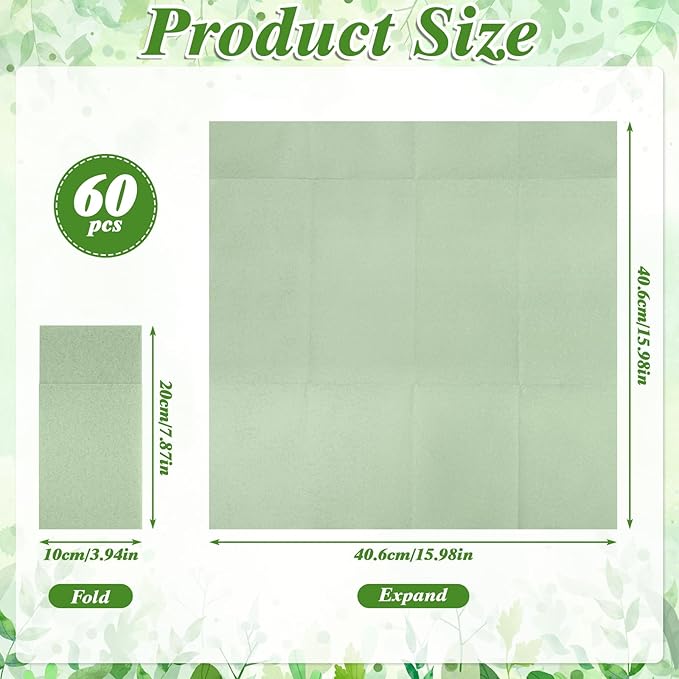 60 Pcs Sage Green Linen-Feel Paper Napkins with Built-in Flatware Pocket, Pocket Linen Napkins Prefolded Cloth Like Paper Napkins Bulk for Silverware Easter Wedding Baby Shower Birthday Bridal Party