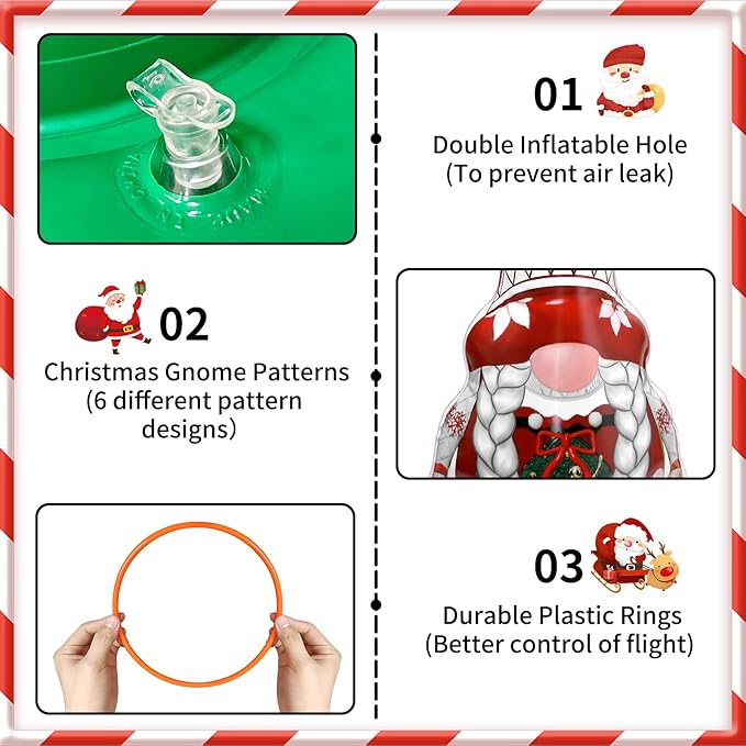 6 Pack Inflatable Christmas Gnome Ring Toss Game,Christmas Party Games for Kids,Adults,Family,Indoor Outdoor Game Garden Toy