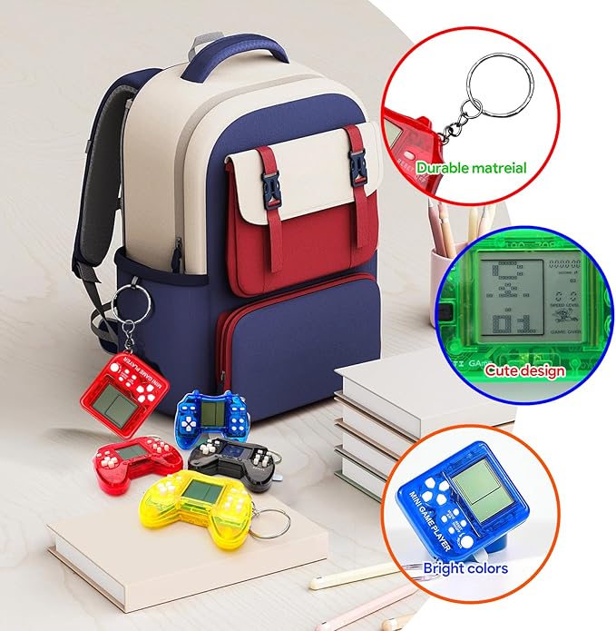 SSRMX 18Pcs Video Game Party Favors for Kids, Arcade Video Game Birthday Supplies Mini Gamer Console Keychain Classroom Prizes for Boys and Girls