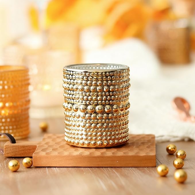 WDHODEC Gold Candle Holders 12 PCS, Glass Votive Tealight Candle Holders for Fall Thanksgiving Christmas Table Centerpiece Wedding Decorations
