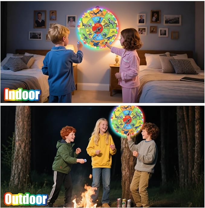 30 Inch LED Dart Board Kids Game,12PCS Sticky Balls,Indoor/Outdoor Sports Carnival Games Yard Party, Suitable for 3 4 5 6 7 8 9 10 Years Old Boys and Girls Birthday Gifts Dinosaur Toys
