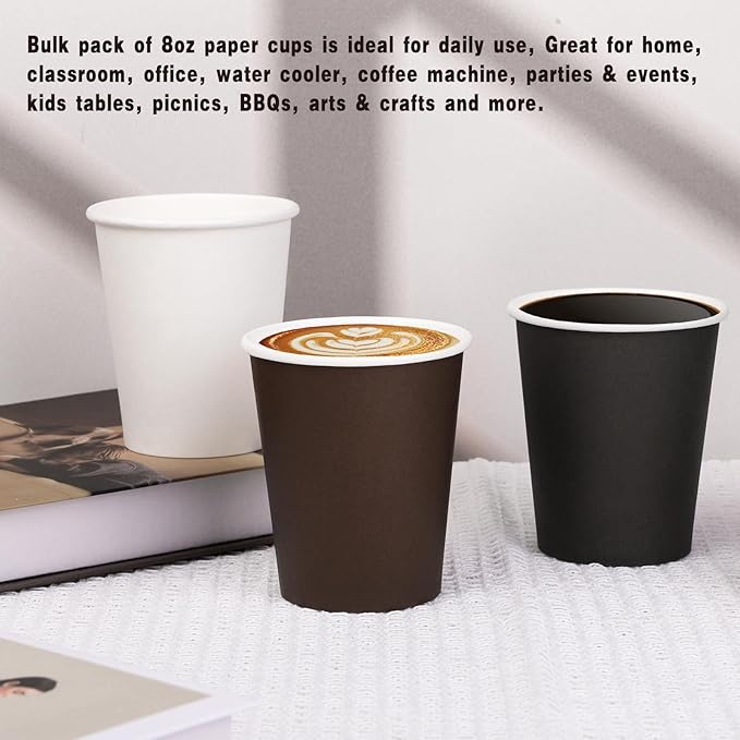 Paper Cups 8 oz 110 Pack, Disposable Paper Coffee Cups, Disposable Cups for Hot or Cold Beverage Drinking for Halloween, Party, Picnic, BBQ, Travel, and Event -Black