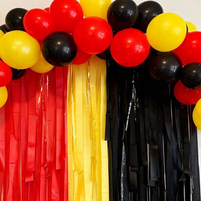 BEISHIDA 6 Rolls Red Yellow and Black Crepe Paper Streamers for Mouse Theme Graduation Halloween Birthday Party Decorations Decor DIY Craft Paper (1.8 Inch x 82 Ft/Roll)