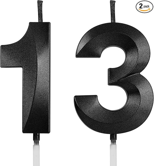 Number 13 Birthday Candles, 1.96 Inch Happy Birthday Cake Candles Cupcakes Topper Decoration for Birthday Party Wedding Anniversary Celebration Supplies (Black)