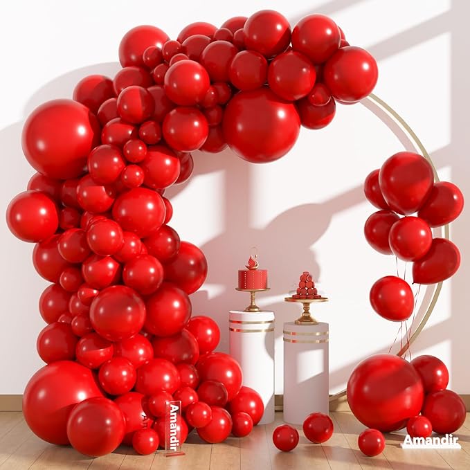 Amandir 153pcs Red Balloons Arch Garland Kit Different Sizes 18 12 10 5 Inch Red Latex Balloon for Birthday Wedding Anniversary Cherry Casino Movie Valentine's Day Christmas Party Decorations